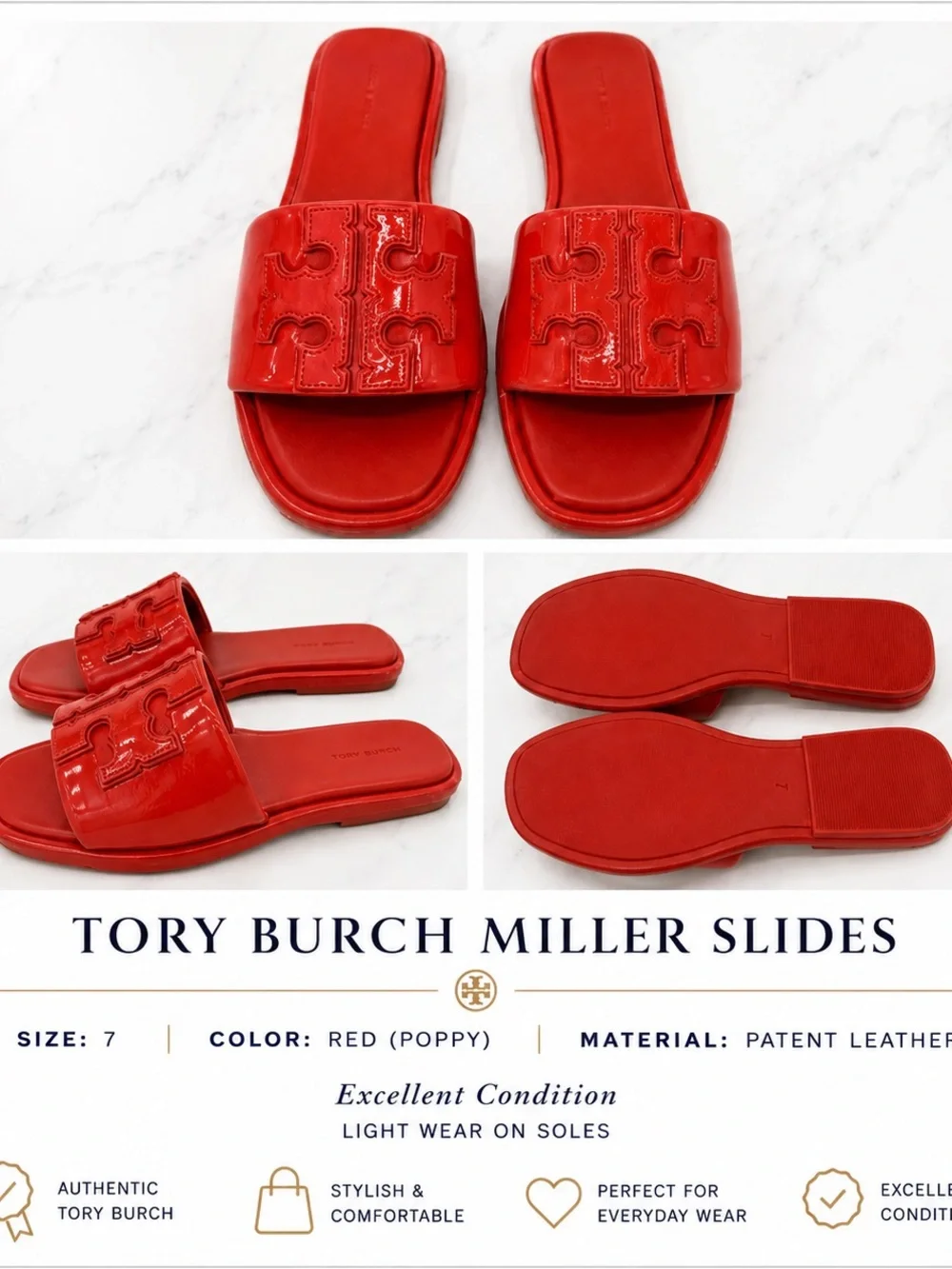 Tory Burch Red Patent Leather Slide Sandals
